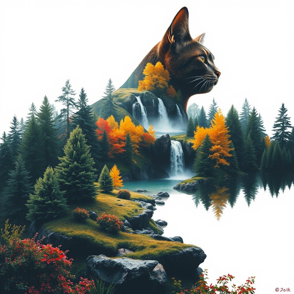 double exposition d'une cascade et d'un paysage forestier. Le paysage doit former une cascade en forme ...  by @Abri 