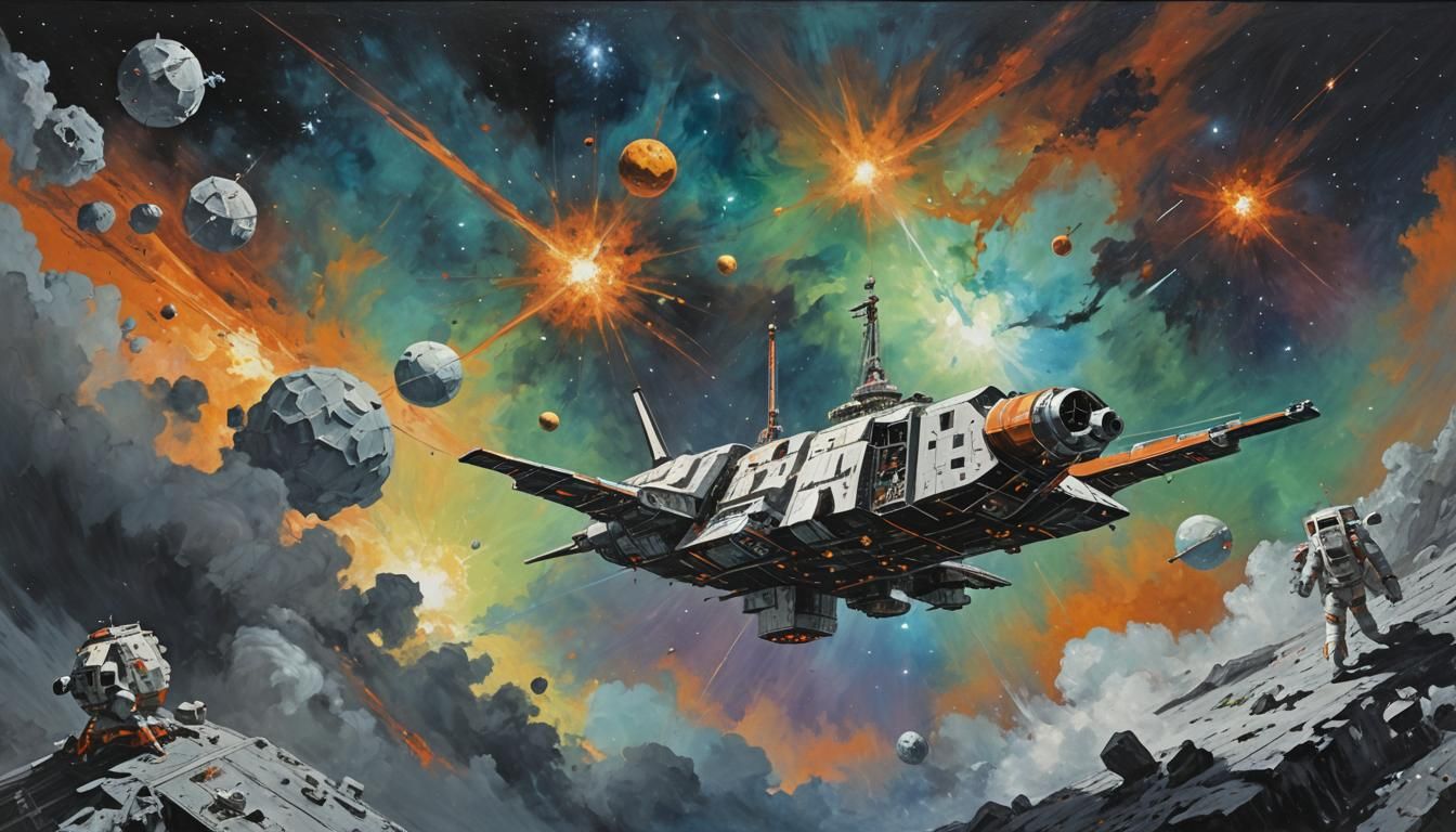 explodierende raumschiffe am gürtel des orion ,türkis,orange...