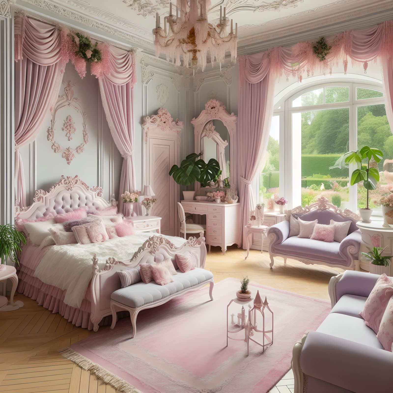 Maximalist rococo bedroom for a teenage girl in a maximalist rococo house II