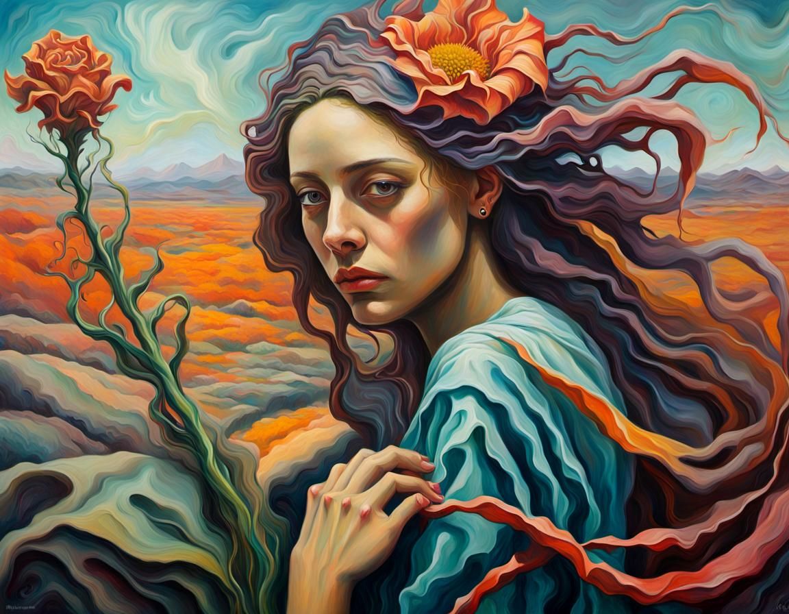 Woman with flower/oil painting