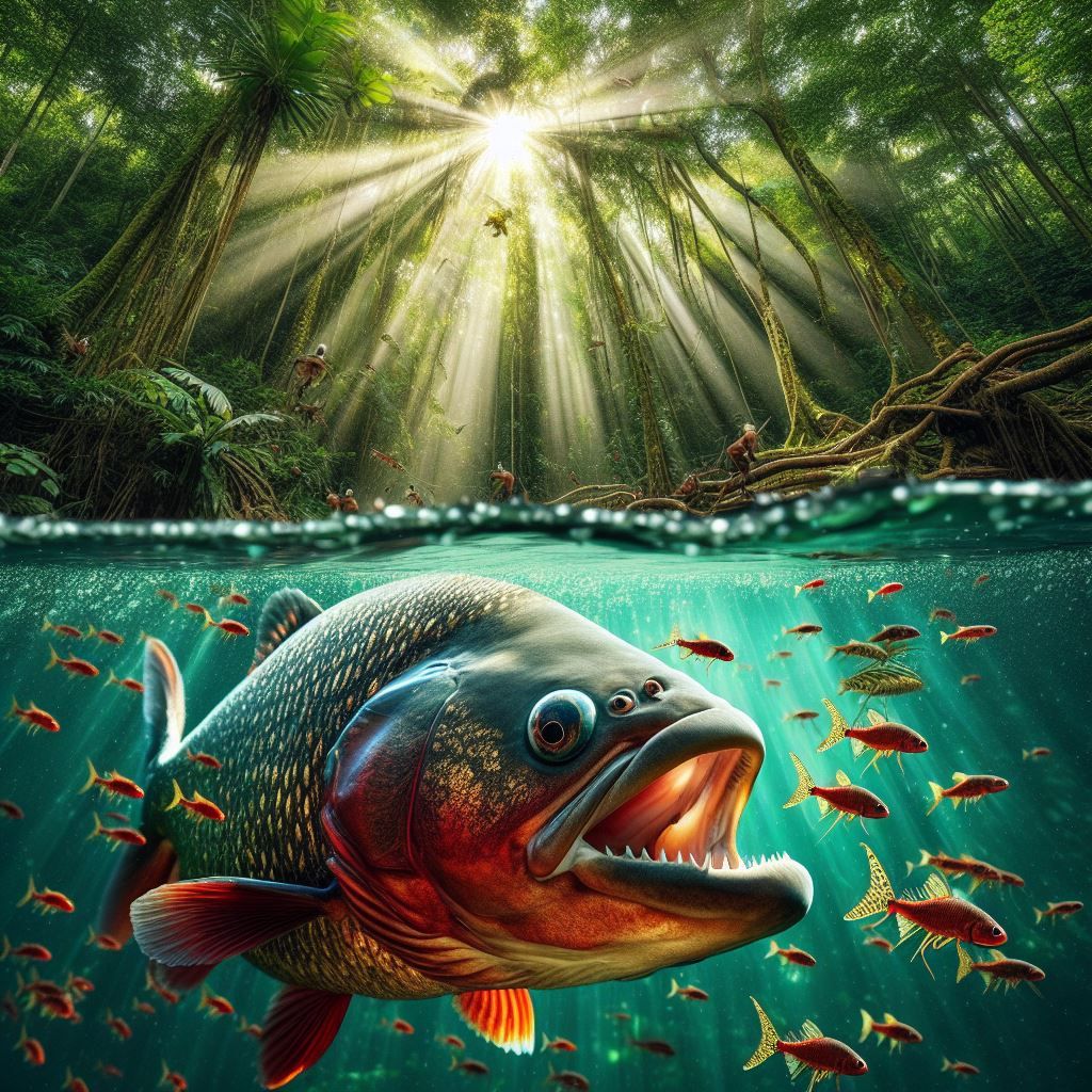 Brazilian rainforest, close-up of a piranha