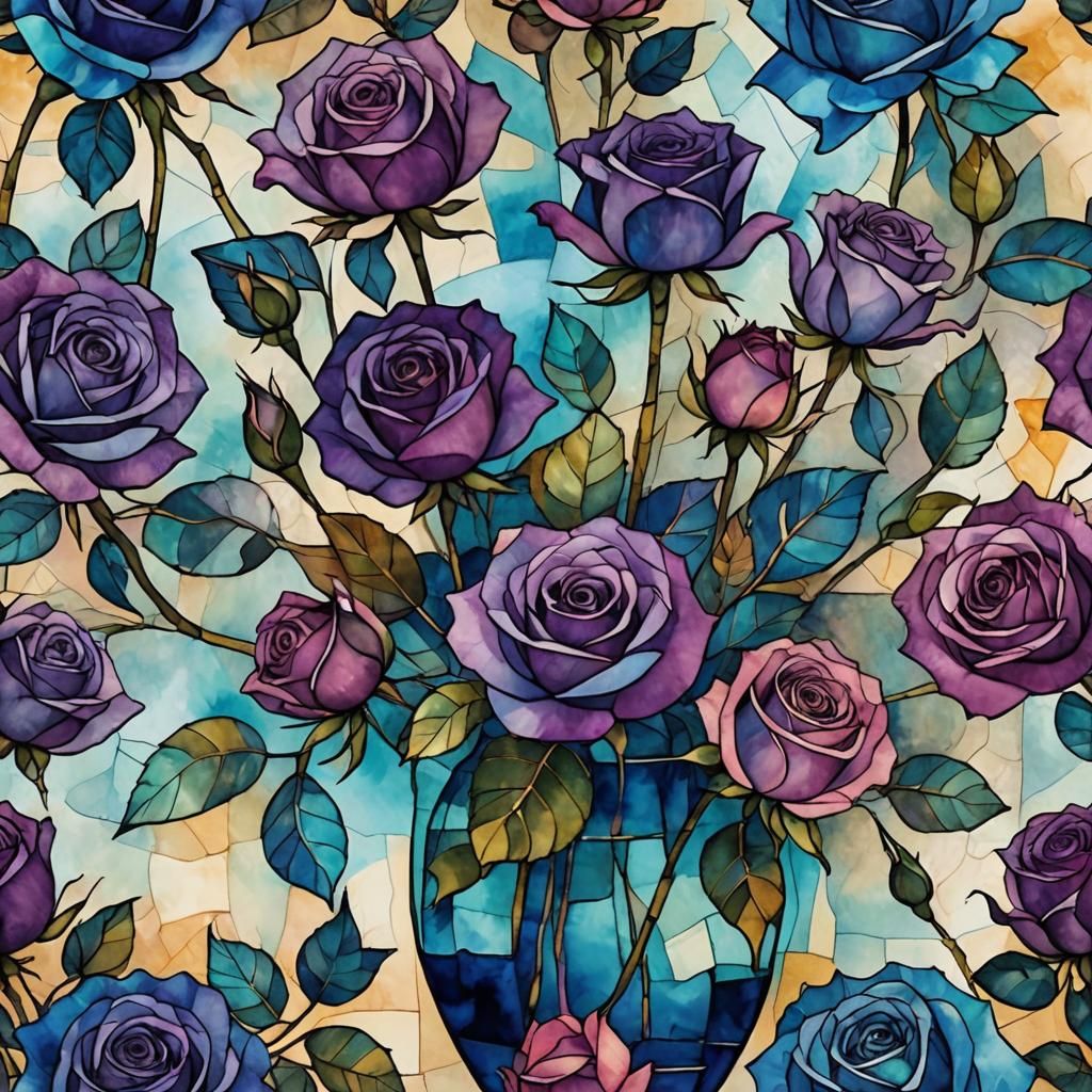 purple  roses in a vase
