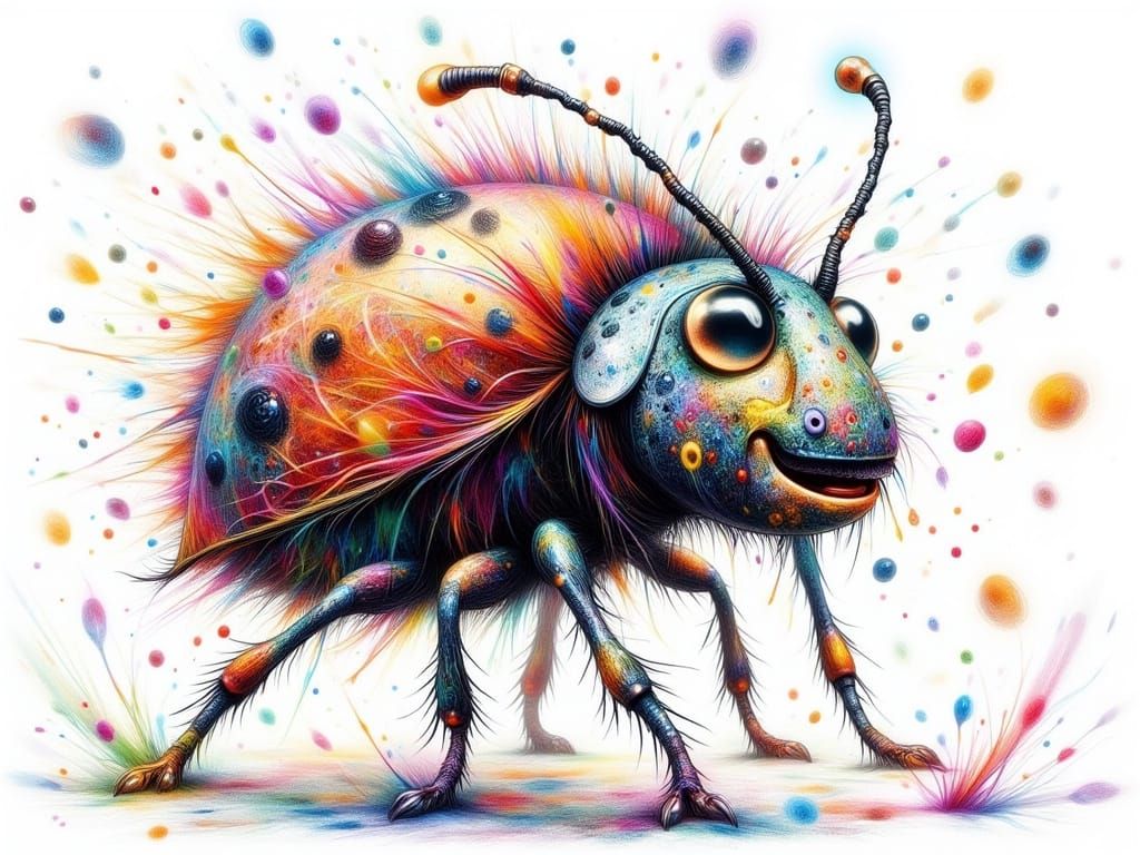 Whimsical Doodlebug Zooms Through a Kaleidoscope of Colors