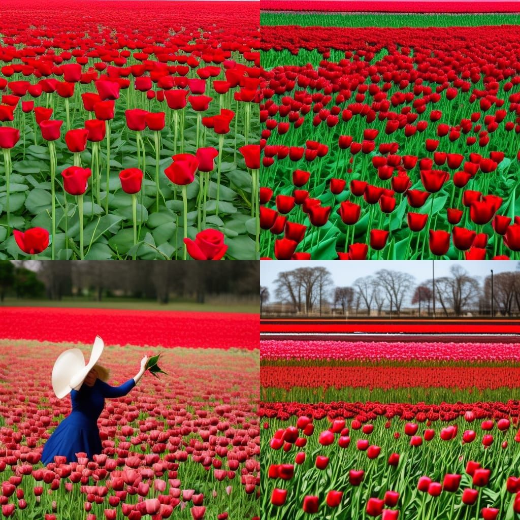 a red rose is hurled into a field of colorful tulips 