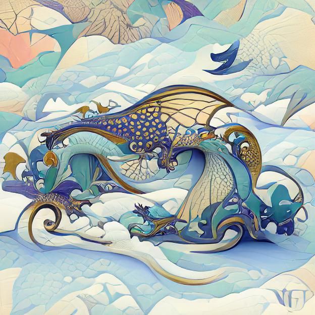 Icy Rearing Dragon Sheds the Magic off its Scales | Beautiful Nouveau Art Illustration