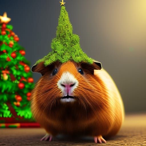 Guinea pig with Christmas tree