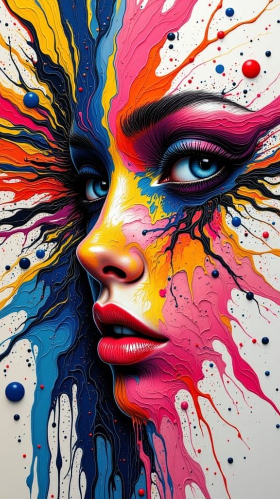 Exploding Paint Face in Thick, Textured Spin Art