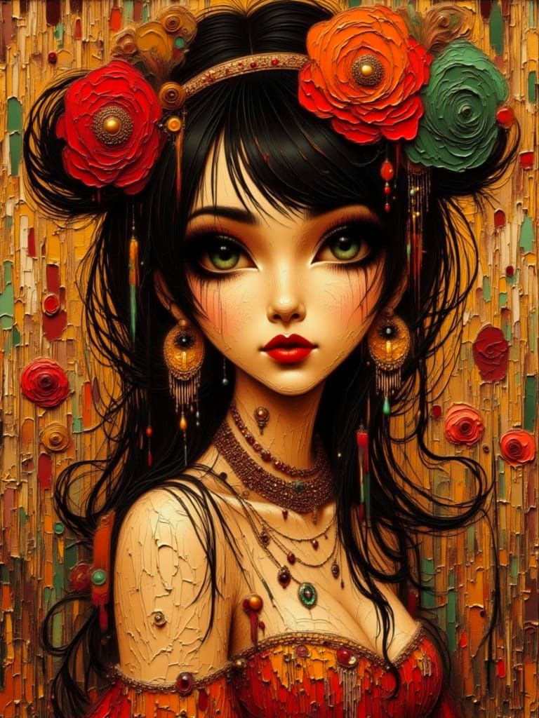 <lora:Blood Moon Oracle:1.0> A gorgeous luminous glamorous portrait of a gypsy