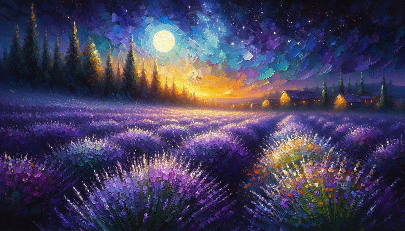 Moonlit Lavender Fields
