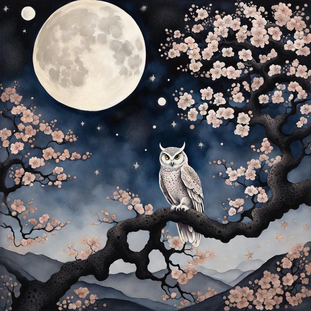 Owl - modern European Ink painting