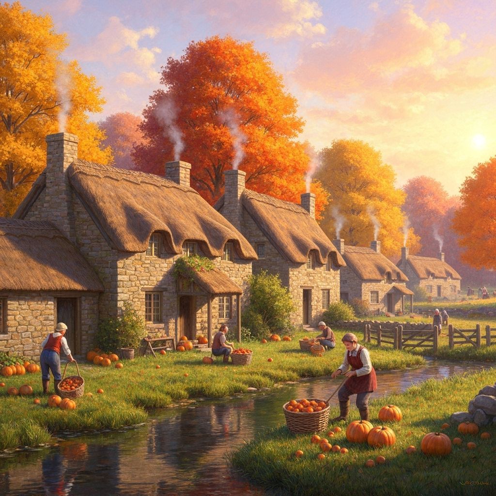Autumn Harvest in Quaint Countryside Village