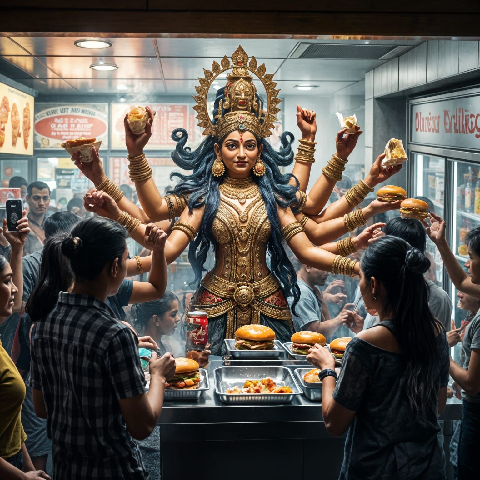 Hindu deity Durga at work.  by @Olchap