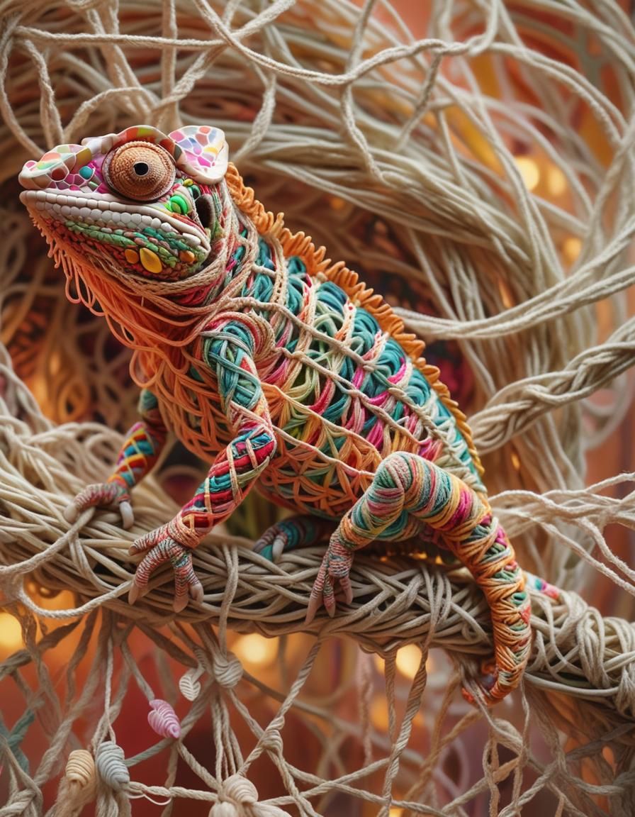 String Chameleon in a Macrame Jungle  by @Chaonea