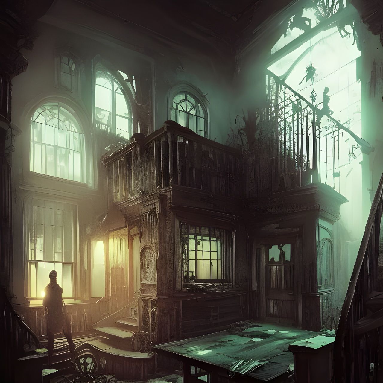 creepy old house interior Hyper-detailed masterpiece by Greg...