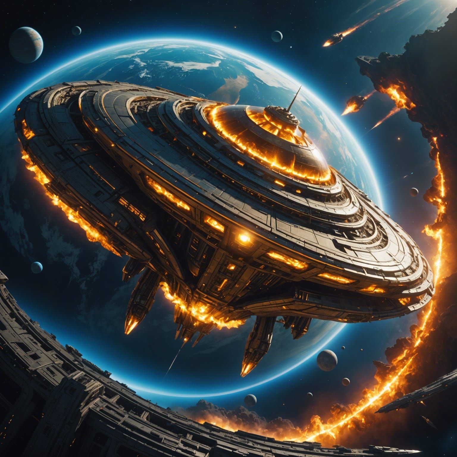 Burning Alien Starship