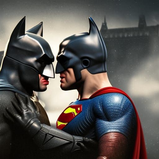 batman kissing superman lip to lip