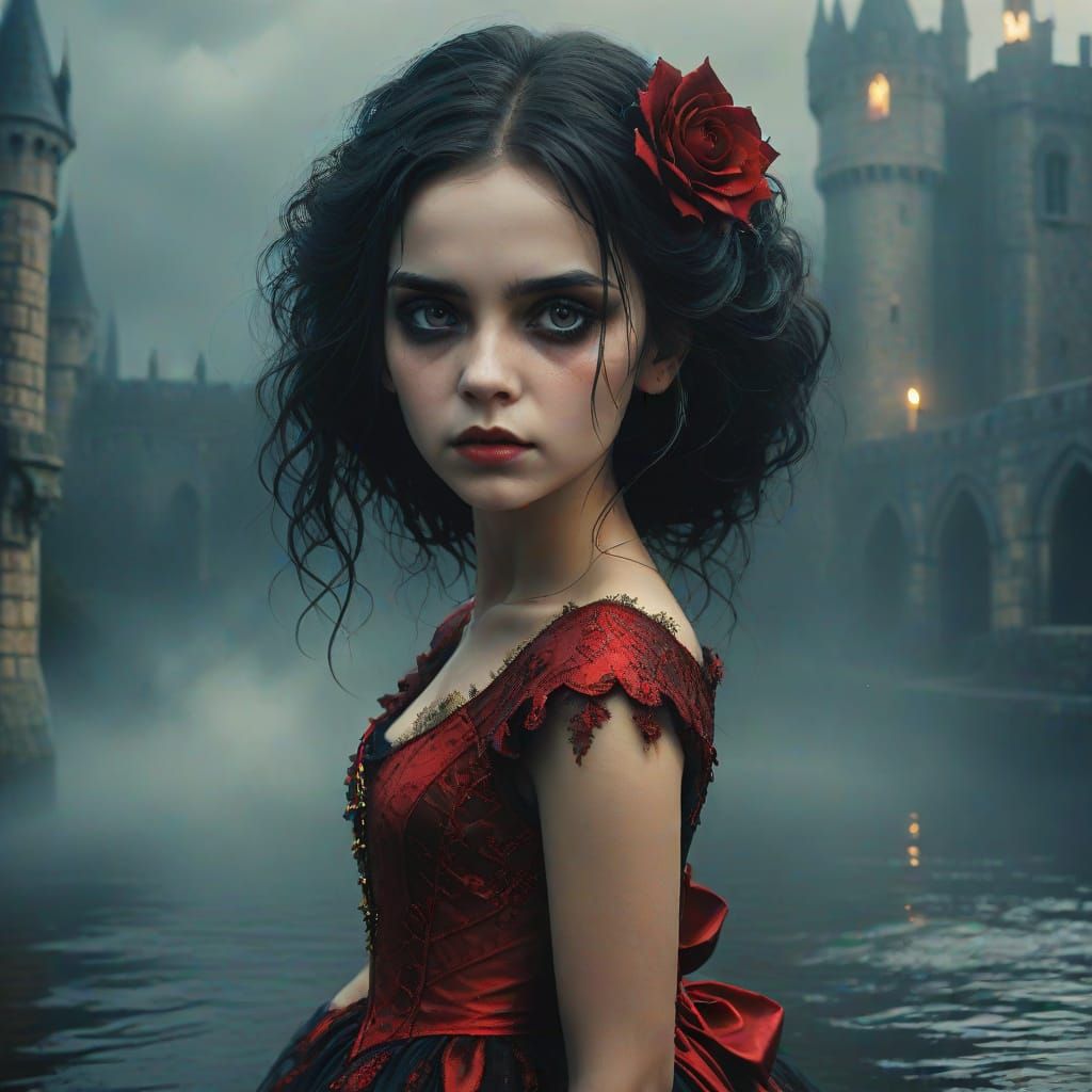 Gothic Beauty in Castle Moat Digital Art