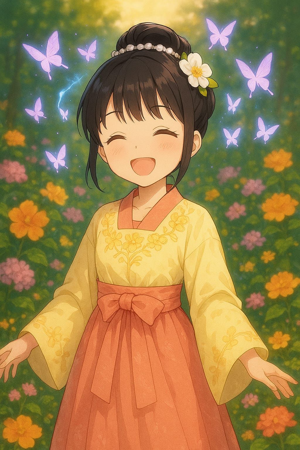 Glowing Butterflies and Floral Serenity