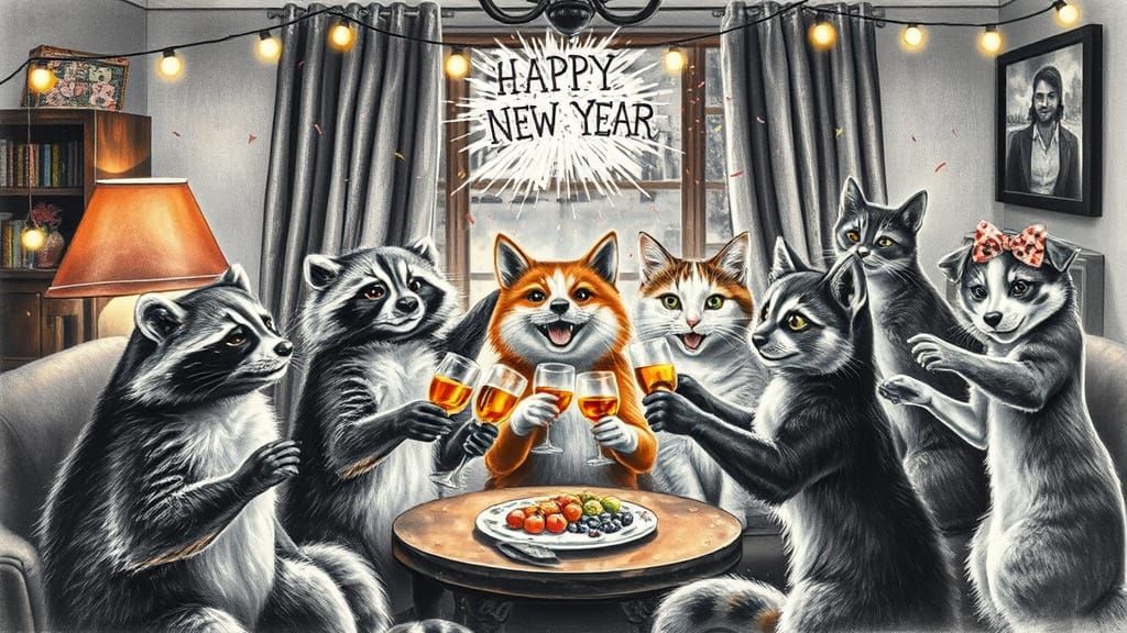 It’s New Year’s, and the animals are celebrating.  by @OnlineDesign333