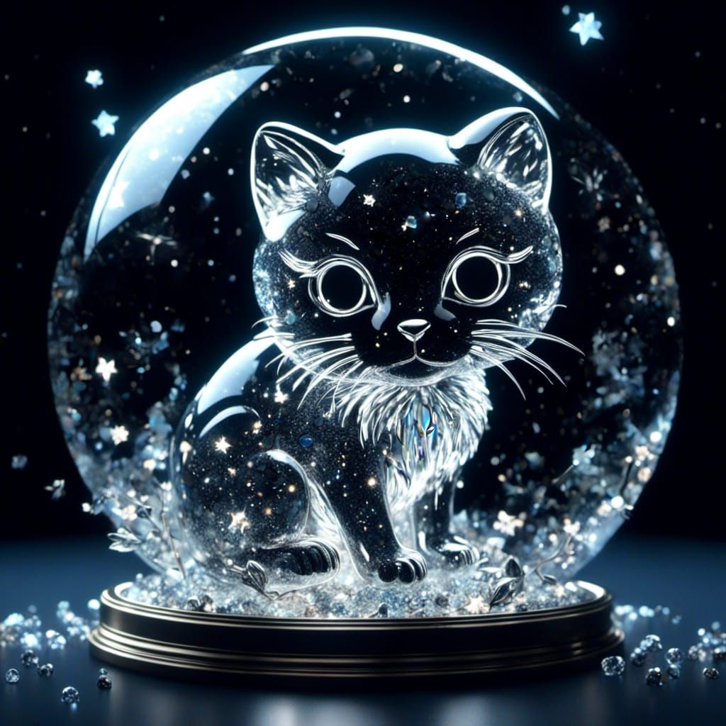 Crystal glass light white sculpture of a cute cat