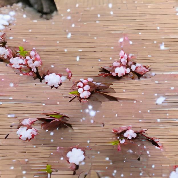 Sakura blossoms falling in snow