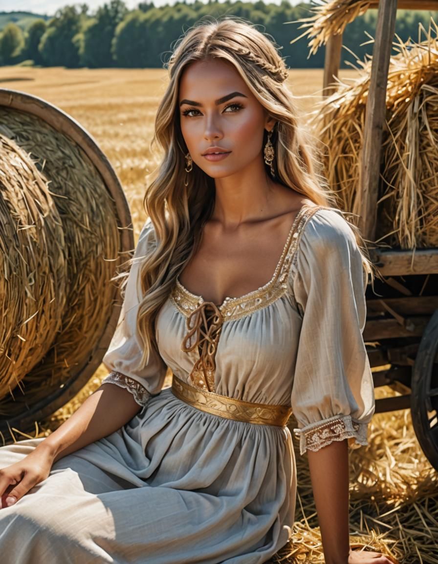 Amanda in hay field AI Generated Artwork NightCafe Creator