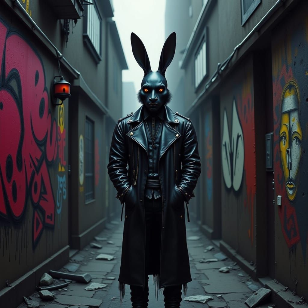 <lora:Bad Bunny:1.0> <lora:Insomnia Flux:1.0> <lora:Missing Persons:1.0> "The Darker Side Of Life/Bad Bunny"