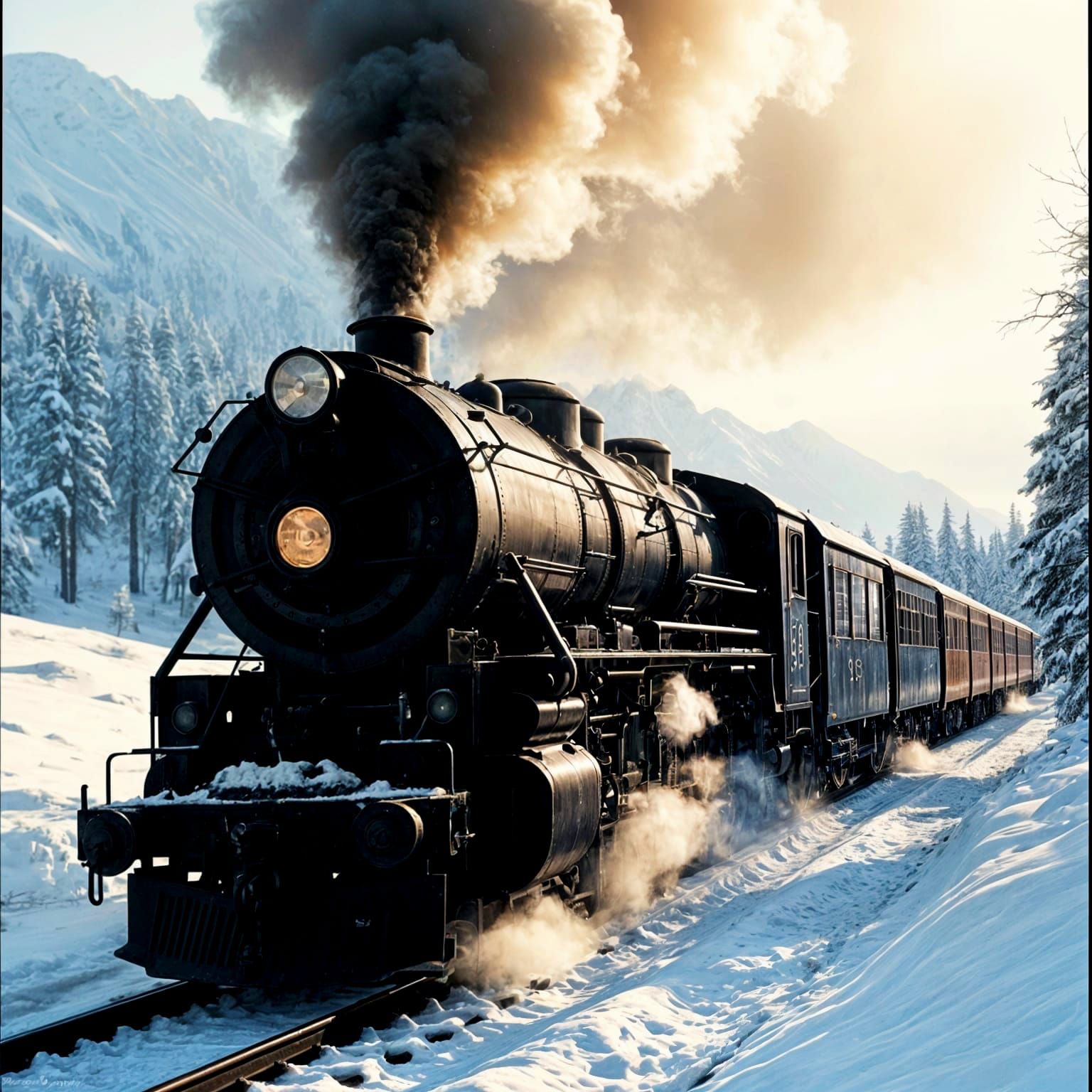 Epic Cinematic Steam Train in Snowy Mountains