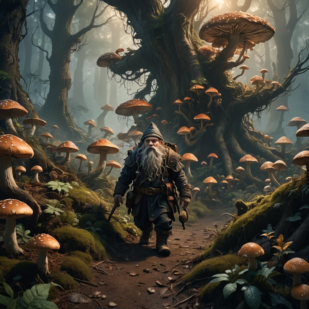 Enchanted Forest Dwarf Covered in Mushrooms