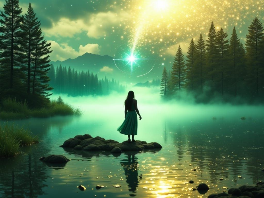 Woman of the Lakeside Sanctuary in Misty Air