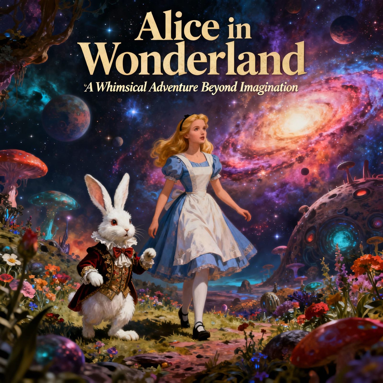 A vintage illustrated style movie poster for "Alice in Wonderland."  by @Suz