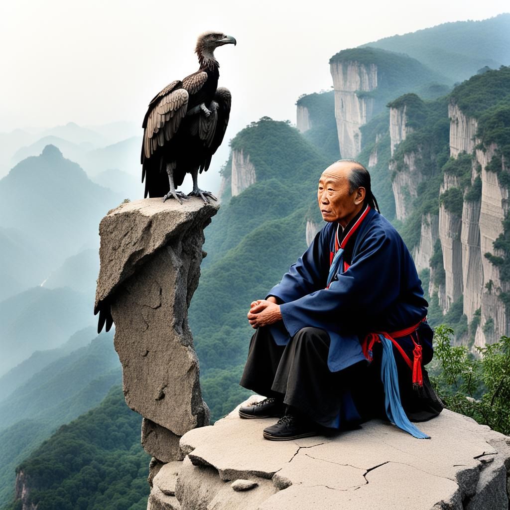 Sky Burial Master with Vulture in Surrealist Style