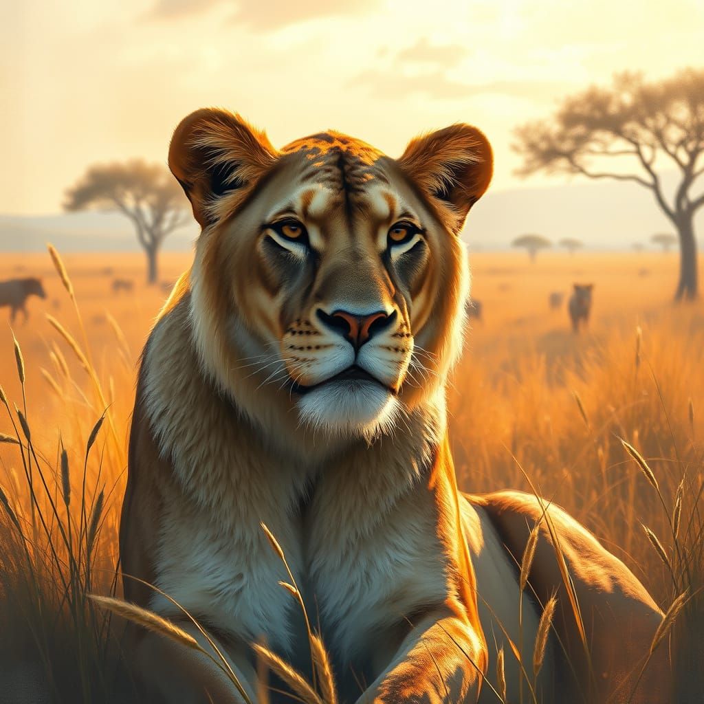 Regal Lioness in Golden Savannah