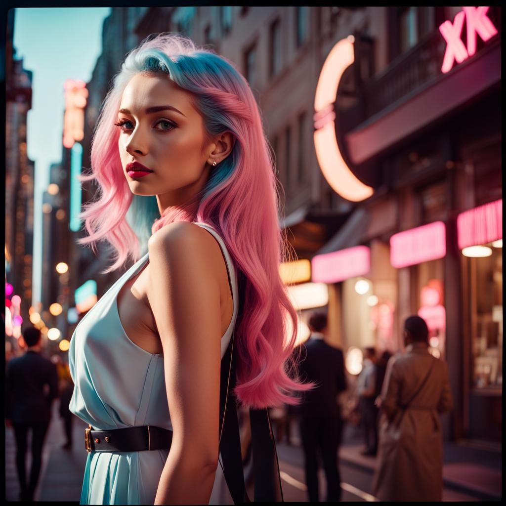 Petite Woman in Trendy Fashion, Cinematic Street Style