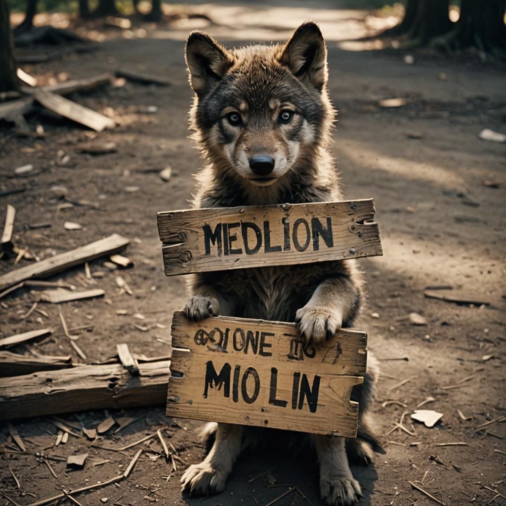 Wolf Cub Holds 'One in a Million' Sign