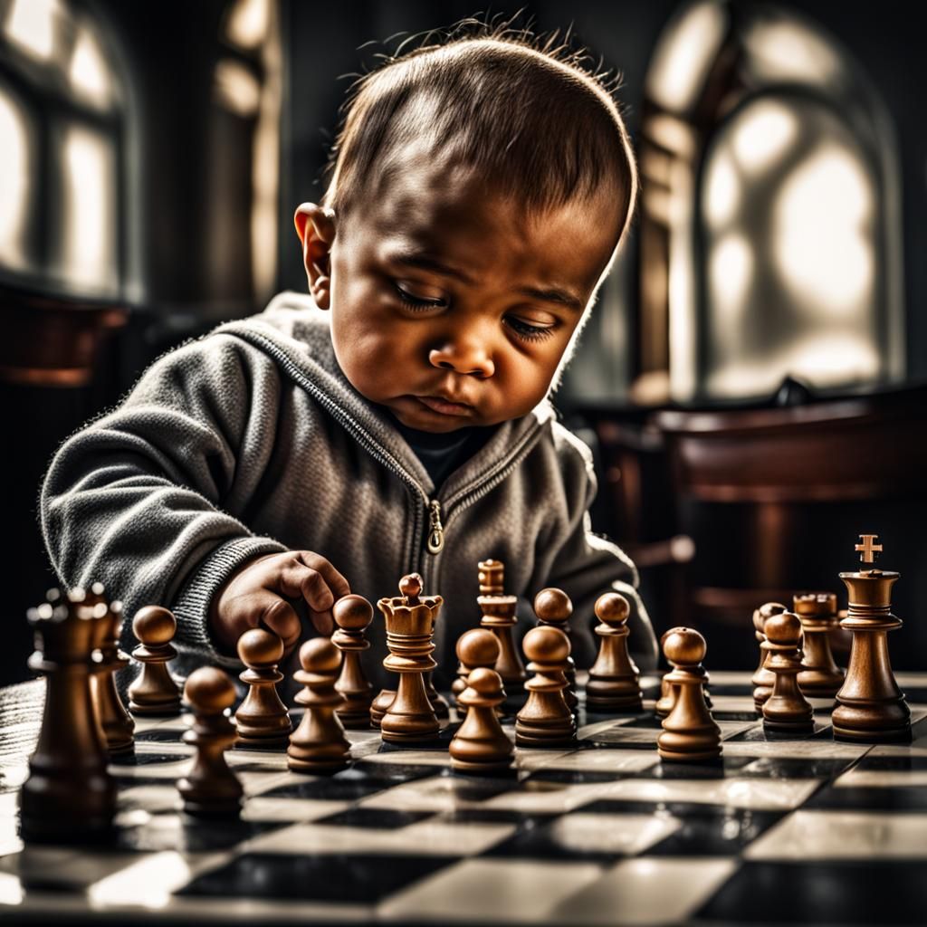 A baby playing chess.