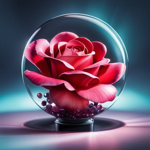 a glowing rose made of crystal glass