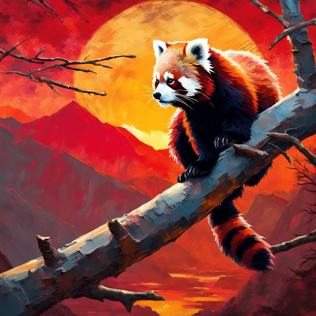 Gritty Red Panda Before Blazing Sun Oil Painting