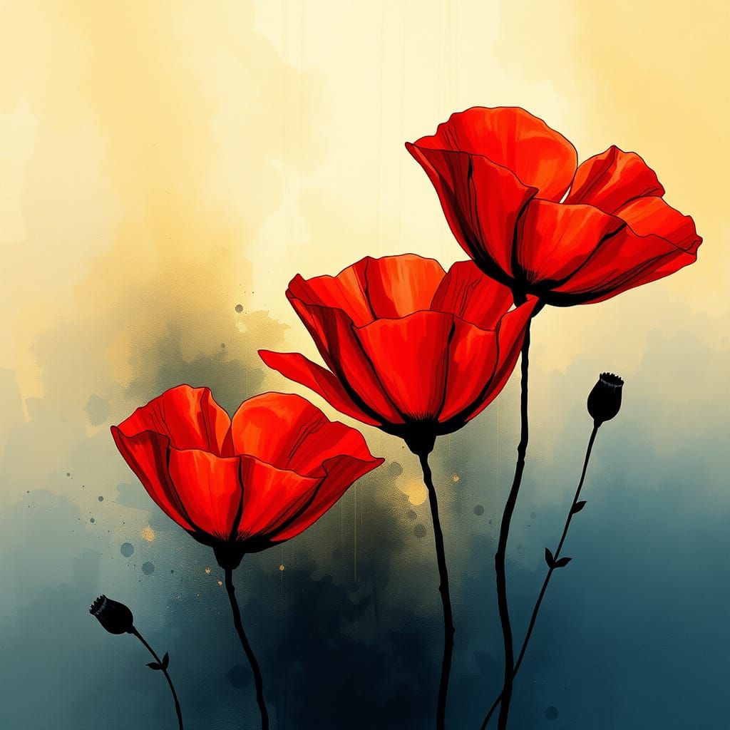 Dreamy Poppies in Vibrant Colors, Inspired by Abstract Expre...