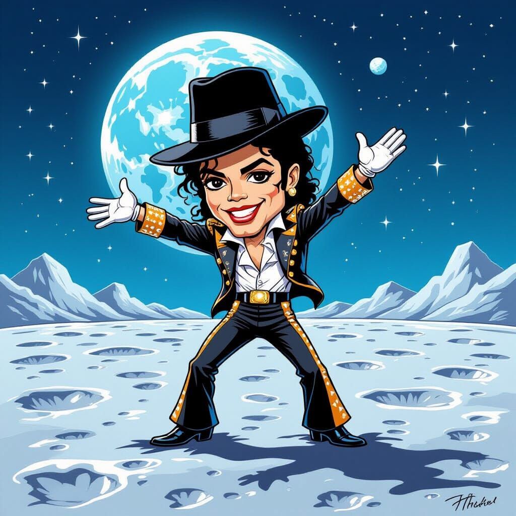 A caricature of Michael Jackson on the moon  by @Bonnie Horzepa