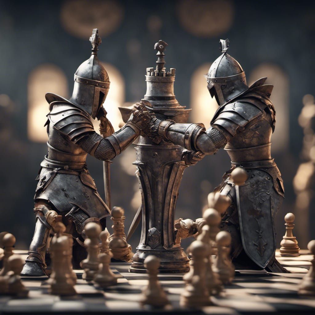 The Game Of Chess Is Like A Sword Fight a chess game promotion, but with two knight fighting against each other