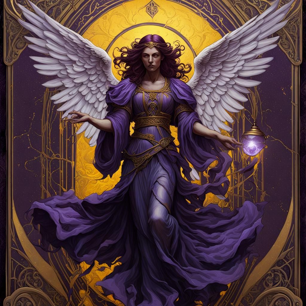 Angel in the temperance tarot card, Tarot card. 