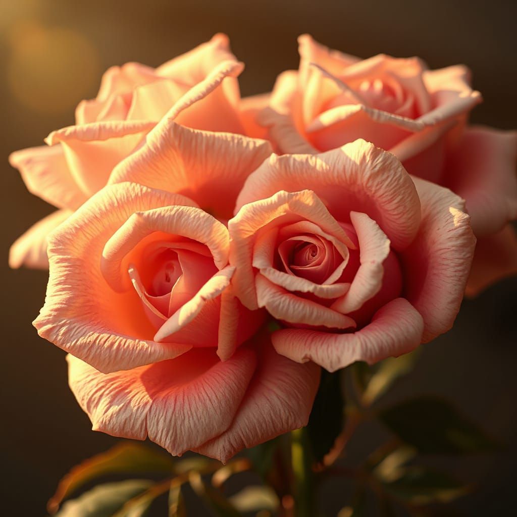 Hyperrealistic Roses in Golden Light