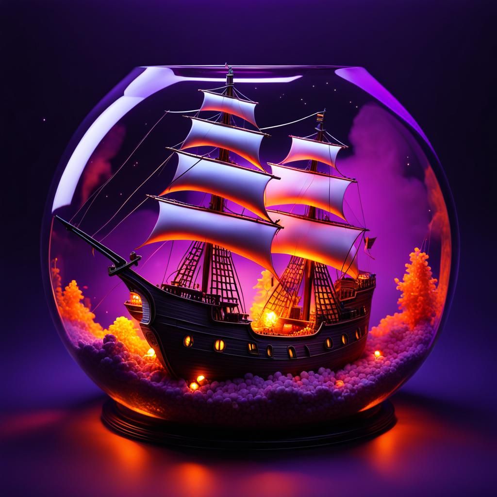 Pirate Ship inside a Glass Terrarium