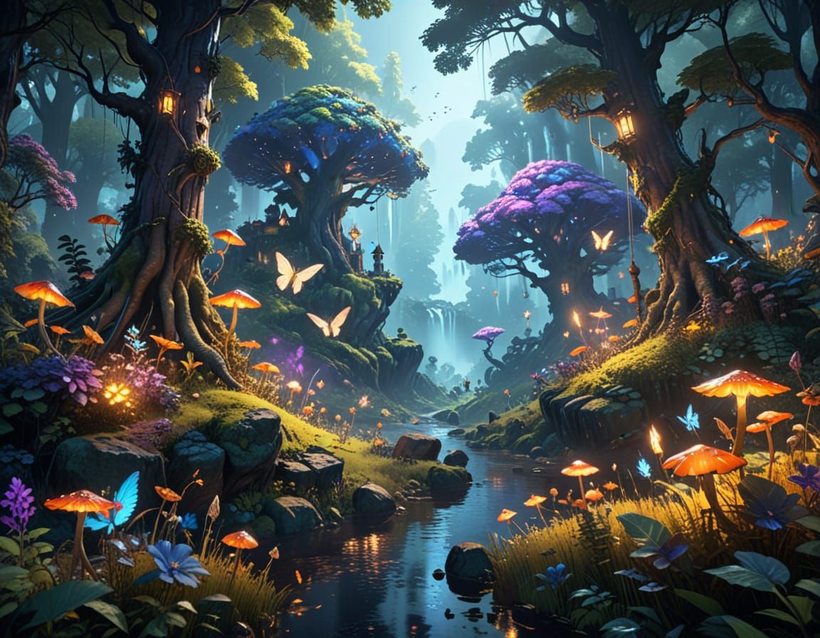Ethereal Fairies in Whimsical Forest Landscape