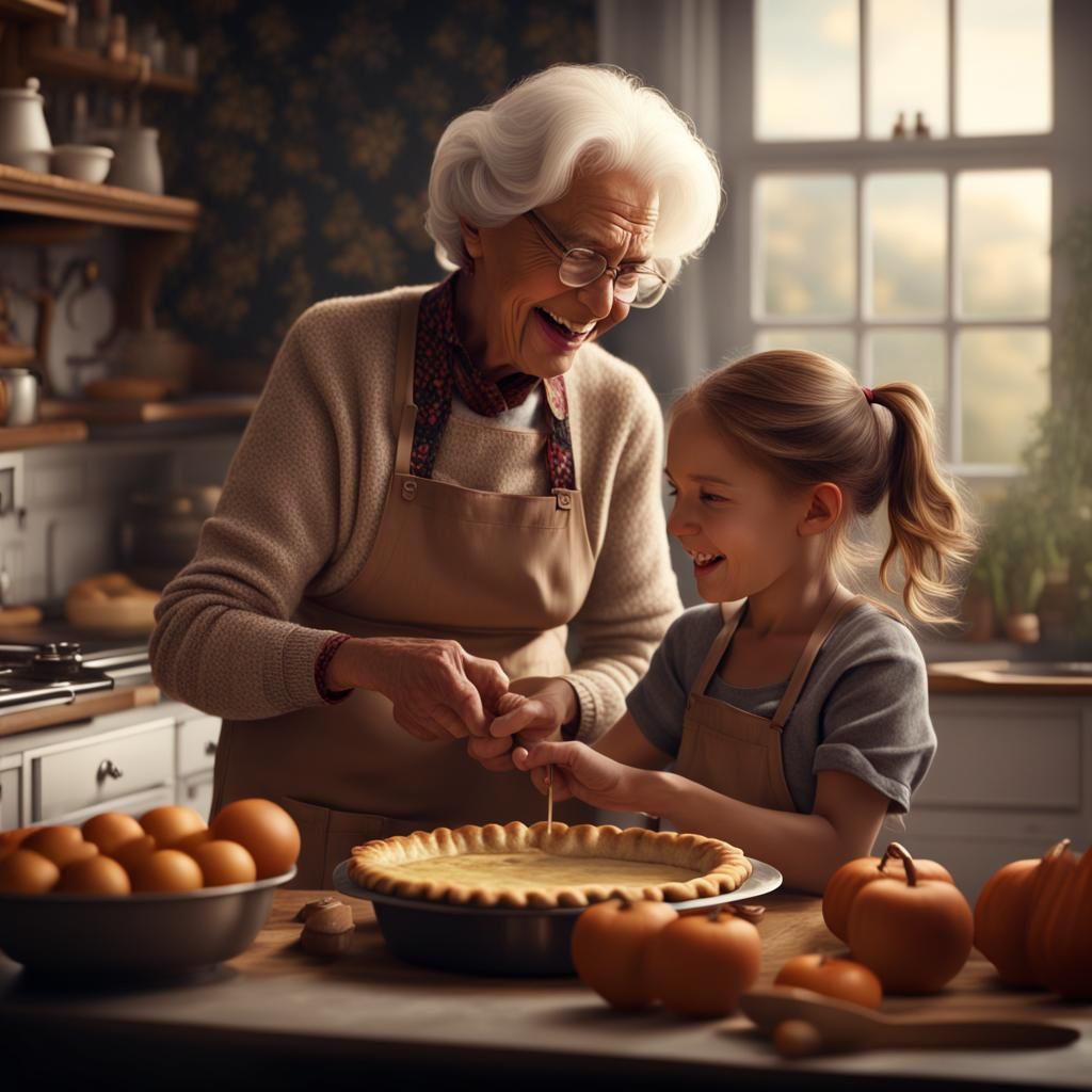 Grandma teaching her granddaughter how to bake a pie  by @Danielle