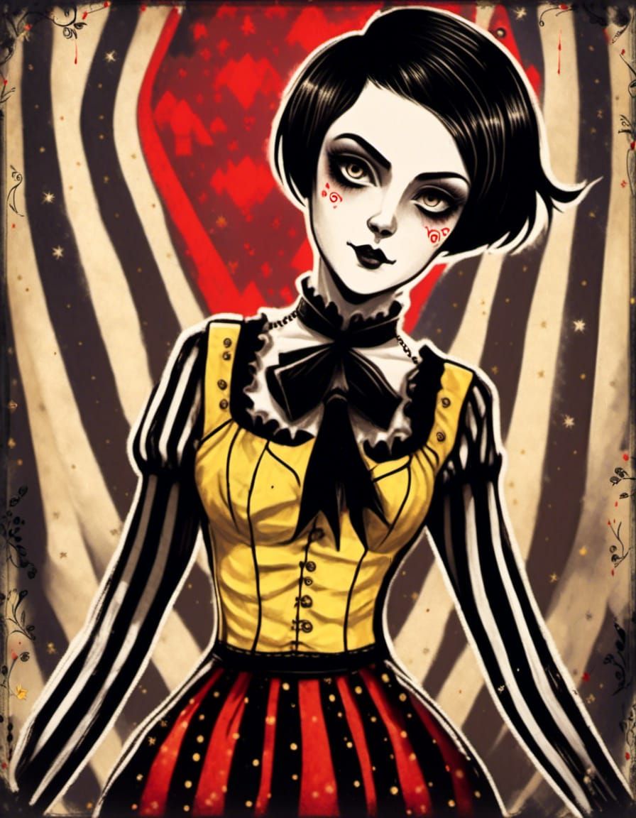 Steampunk Circus Artist in Noir Art Nouveau Style