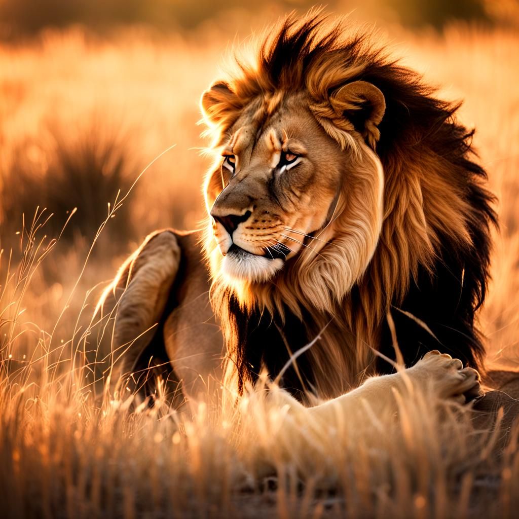 Electrocuted Lion in Savannah: Wildlife Photography