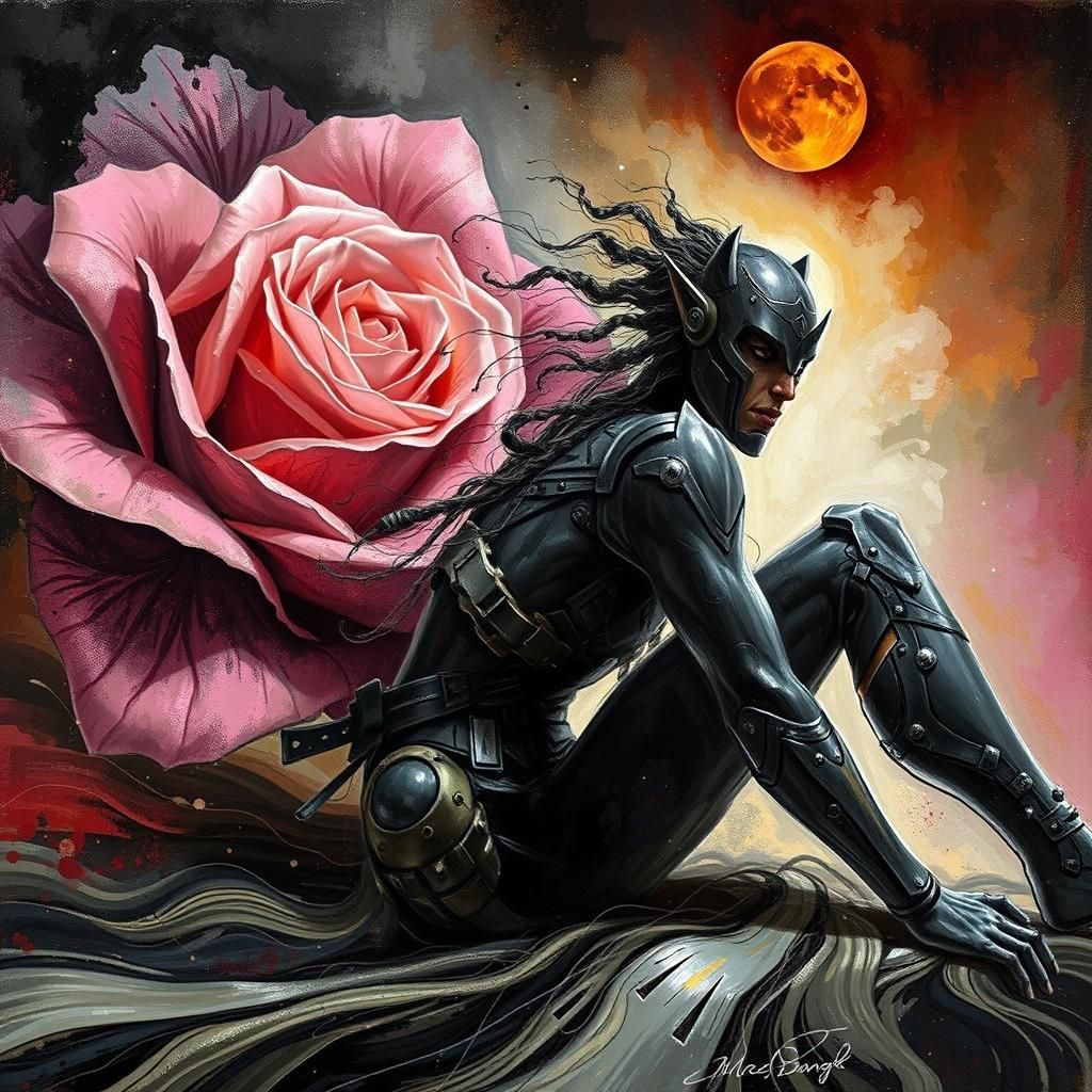 Child in Flower Field Holds Red Rose