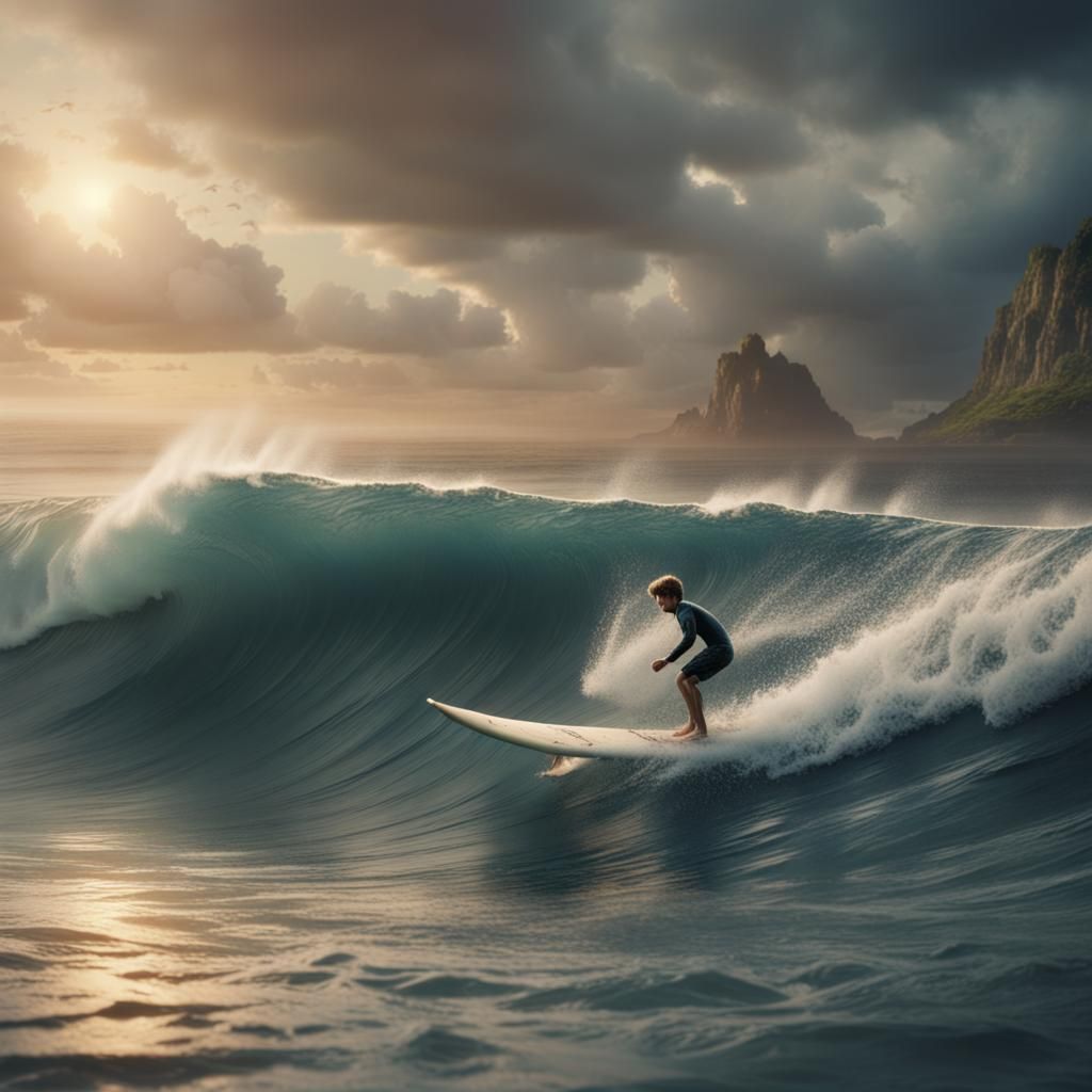 boy surfing in Ocean on surfing board